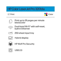Color Printers<HP LaserJet Pro 3201dw Wireless Color Laser Printer, Best for Office (499Q9F)