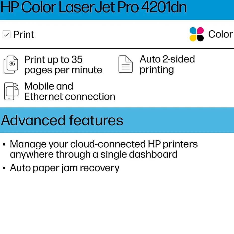 Color Printers<HP LaserJet Pro LJP 4201dn Color Laser Printer, Single-Function, Print (4RA85F)