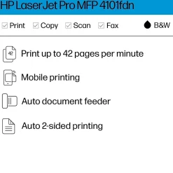 Black & White Printers<HP LaserJet Pro MFP 4101fdn Wired Black & White Laser Printer, All-In-One Print, Copy, Scan, Fax, Best for Office (2Z618F)