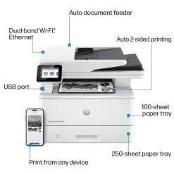 Black & White Printers<HP LaserJet Pro MFP 4101fdw Wireless Black & White Laser Printer, All-In-One, Print, Scan, Copy, Fax, Best for Office (2Z619F)