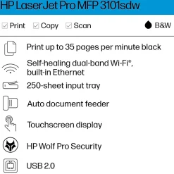 Instant Photo Printers<HP LaserJet Pro MFP 3101sdw Wireless Black & White All-in-One Laser Printer, Scanner, Copier, Best for Office (9D2X4F)