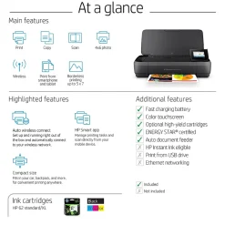 Color Printers<HP OfficeJet 250 Wireless Color Inkjet Printer, All-In-One, Print, Scan, Copy (CZ992A#B1H)