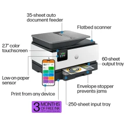 Color Printers<HP OfficeJet Pro 9125e Wireless Color Inkjet Printer, All-In-One, Print, Scan, Copy, Fax (403X0A#B1H)