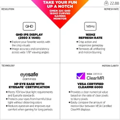 HP OMEN 32c 31.5" Curved LCD Monitor, Jet Black (780K6AA#ABA)* Gaming Monitors