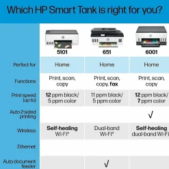 Color Printers<HP Smart Tank Plus 651 Wireless All-in-One Ink Tank Printer with up to 2 Years of Ink Included (7XV38A)