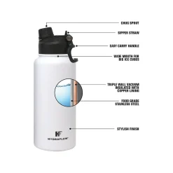 Water Bottles<HYDRAFLOW Hybrid Stainless Steel Vacuum Insulated Dual Lid Bottle, 34 oz., Navy (300253)