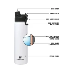 Water Bottles<HYDRAFLOW Hybrid Stainless Steel Vacuum Insulated Dual Lid Bottle, 25 oz., Black (300178)