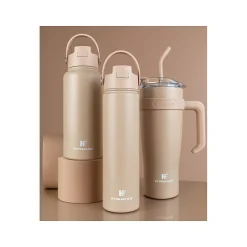 Water Bottles<HYDRAFLOW Neutral Hybrid Stainless Steel Vacuum Insulated Flip Straw Bottle, 34 oz., Clay (213294)