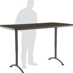 New Arc Adjustable Height Rectangular Conference Table, Walnut/Gray Legs, 30"-42"H x 72"W x 36"D Standing Desks