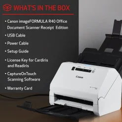 Desktop Scanners<Canon imageFORMULA R40 Receipt Edition USB Duplex Document Scanner, White (4229C009)