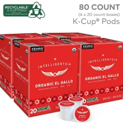 Keurig K-Cups<Intelligentsia Organic El Gallo Coffee, Keurig K-Cup Pod, Light Roast, 20/Box, 4 Boxes/Carton (5000371867CT)