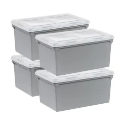 Iris Plastic File Box with Split Lid, Letter Size, Gray, 4/Pack (500167) Hot