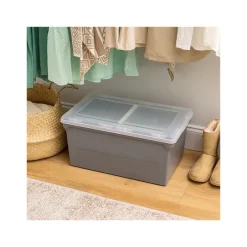 Iris Plastic File Box with Split Lid, Letter Size, Gray, 4/Pack (500167) Hot