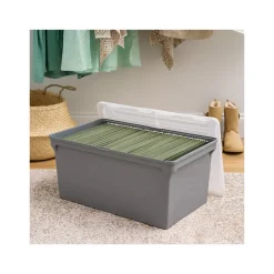 Iris Plastic File Box with Split Lid, Letter Size, Gray, 4/Pack (500167) Hot