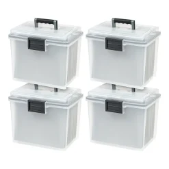 Iris WeatherPro Plastic File Box with Latching Lid, Letter/Legal Size, Clear, 4/Pack (110350) Discount