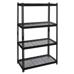 2300 lb. Wire Rivet Series 4-Shelf Metal/Wire Deck Shelving Unit, 36"W, Black (22129) Shelving