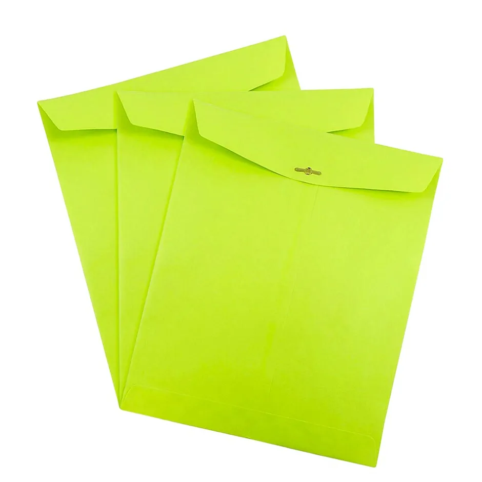 JAM Paper 10" x 13" Open End Catalog Colored Envelopes with Clasp Closure, Ultra Lime Green, 10/Pack (V0128186B)* Catalog