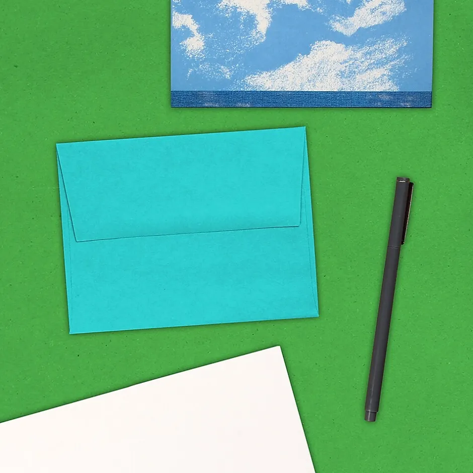 JAM Paper A2 Colored Invitation Envelopes, 4.375 x 5.75, Sea Blue Recycled, 50/Pack (70207I)* Business