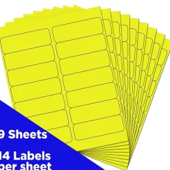 JAM Paper Address Labels, 1 1/3" x 4", Neon , 14 Labels/Sheet, 9 Sheets/Pack (359329614)* Address Labels