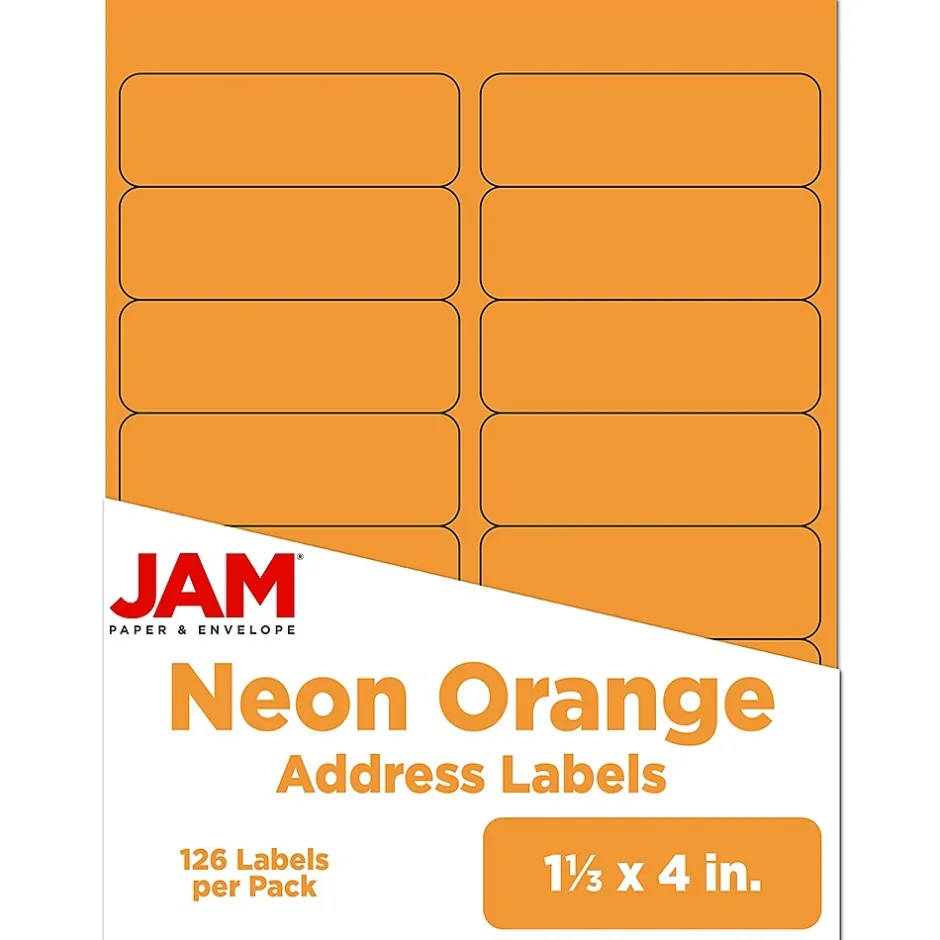 JAM Paper Address Labels, 1 1/3" x 4", , 14 Labels/Sheet, 9 Sheets/Pack (359329611)* Address Labels