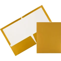 JAM Paper Glossy 3-Hole Punched 2 Pocket Cardstock Presentation Folder, , 100/Box (385GGOB) Gold Best