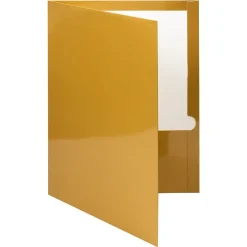JAM Paper Glossy 3-Hole Punched 2 Pocket Cardstock Presentation Folder, , 100/Box (385GGOB) Gold Best