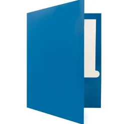 JAM Paper Glossy 2-Pocket Portfolio Folder, , 6/Pack (385Gbua) Blue Best