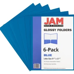 JAM Paper Glossy 2-Pocket Portfolio Folder, , 6/Pack (385Gbua) Blue Best