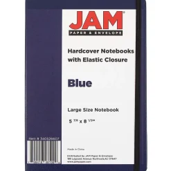 JAM Paper Hardcover Notebook with Elastic, Large Journal, 5 7/8 x 8 1/2, Blue, 100 Lined Sheets, Sold Individually (340526607) Outlet