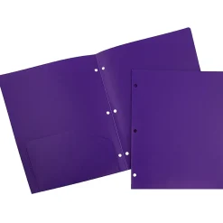 JAM Paper Heavy Duty 3 Hole Punch Two-Pocket Plastic Folders, , 6/Pack (383HHPPUB) Purple Clearance