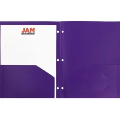 JAM Paper Heavy Duty 3 Hole Punch Two-Pocket Plastic Folders, , 6/Pack (383HHPPUB) Purple Clearance