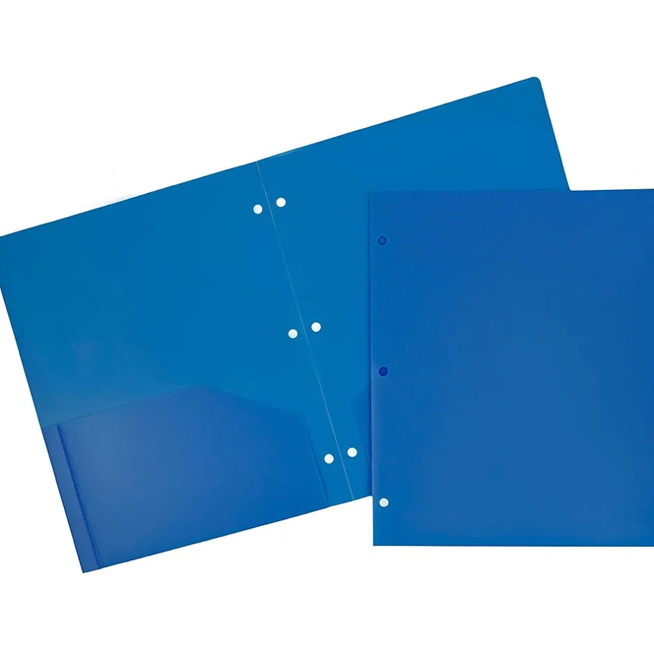 JAM Paper Heavy Duty 3 Hole Punch Two-Pocket Plastic Folders, Blue, 6/Pack (383HPBBUB) Online