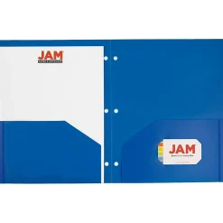 JAM Paper Heavy Duty 3 Hole Punch Two-Pocket Plastic Folders, Blue, 6/Pack (383HPBBUB) Online