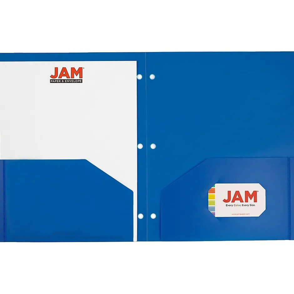 JAM Paper Heavy Duty 3 Hole Punch Two-Pocket Plastic Folders, Blue, 6/Pack (383HPBBUB) Online
