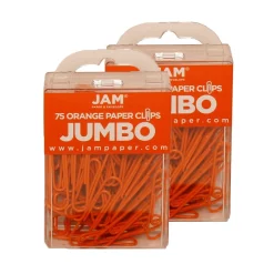 JAM Paper Jumbo Paper Clips, 2" Capacity, , 75 Clips/Pack, 2/Pack (42186871a) Orange Clearance