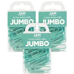 JAM Paper Jumbo Paper Clips, , 3 Packs of 75 (21832065B) Teal