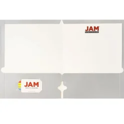 JAM Paper Laminated Glossy 3 Hole Punch Two-Pocket Folders, Silver, 50/Box (385GHPSIC)