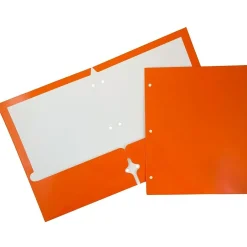 JAM Paper Laminated Glossy 3 Hole Punch Two-Pocket Folders, , 100/Box (385GHPORB) Orange Hot