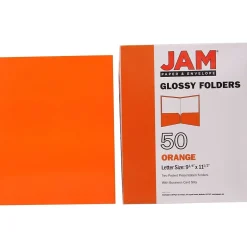 JAM Paper Laminated 2-Pocket Glossy Presentation Folders, , 25/Pack (385GORD) Orange Clearance