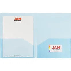 JAM Paper Light Weight Two-Pocket Plastic Presentation Folders, Blue, 6/Pack (381BLUED) Clearance