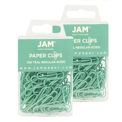 JAM Paper Paper Clips, 1" Capacity, , 100 Clips/Pack, 2/Pack (21832064a) Teal Best