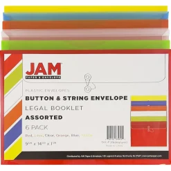 JAM Paper Plastic Filing Envelopes with Button & String Tie Closure, Legal Size, Assorted Colors, 6/Pack (219B1RLIGBYORCL)* Business