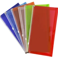 JAM Paper Plastic Zip #10 Business Envelopes, 5" x 10", Assorted Colors, 6/Pack (921Z1RBGOPCL)* Business