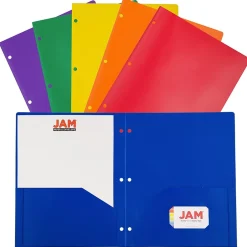 JAM Paper 2-Pocket Plastic Folders, Multicolored, Assorted Primary Colors, 6/Pack (382EHPASTPR) Outlet