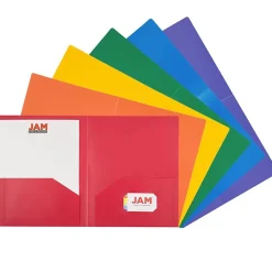 JAM Paper 2-Pocket Plastic Folders, Multicolored, Assorted Primary, 12/Pack (383HRGBYOPA) Hot