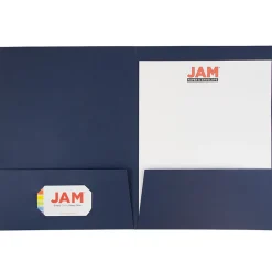 JAM Paper 2-Pocket Textured Linen Business Folders, Navy Blue, 50/Box (386LNAC) Clearance