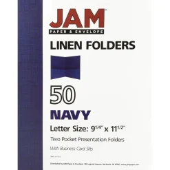 JAM Paper 2-Pocket Textured Linen Business Folders, Navy Blue, 50/Box (386LNAC) Clearance