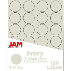 JAM Paper Round Label Sticker Seals, 1 2/3" Diameter, , 24 Labels/Sheet, 5 Sheets/Pack (147627045)* Shipping Labels