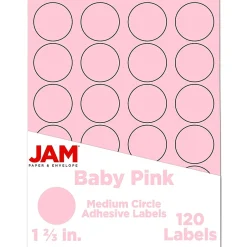 JAM Paper Round Label Sticker Seals, 1 2/3", , 24 Labels/Sheet, 5 Sheets/Pack (147628279) Baby Pink New