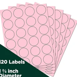JAM Paper Round Label Sticker Seals, 1 2/3", , 24 Labels/Sheet, 5 Sheets/Pack (147628279) Baby Pink New
